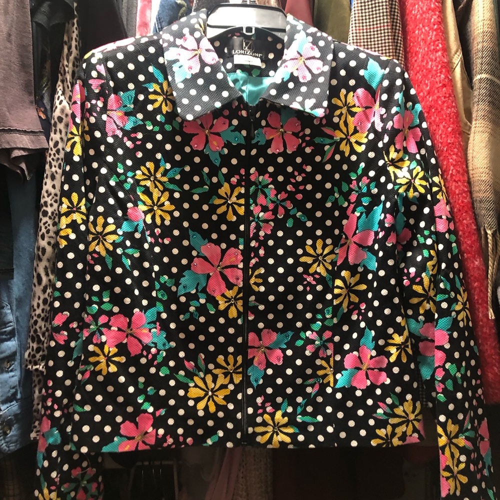 Lorizoni Black and Pink Floral Blazer with Unique Pattern s